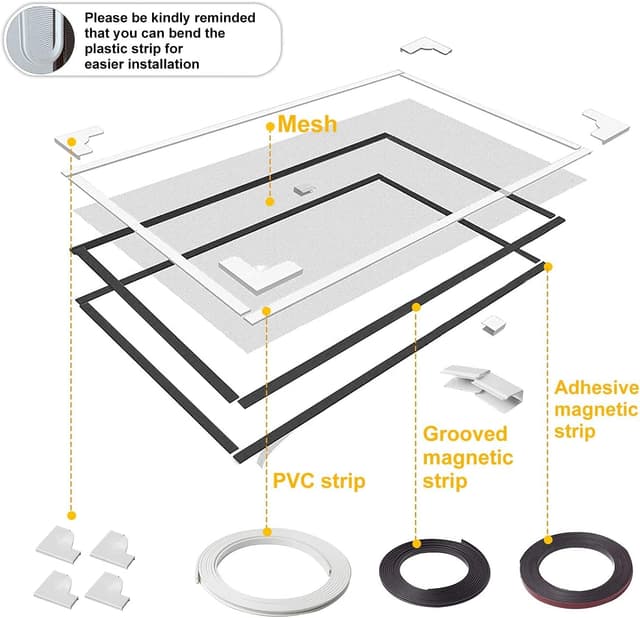 Detalle de UtauHom Adjustable DIY Magnetic Fly Screen for Windows (White Frame, Grey Mesh) up to 120 x 110cm