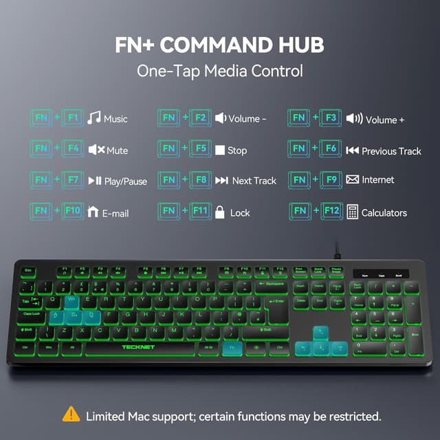 Thumbnail 6 de TECKNET 7-colour Wired USB Keyboard UK Layout