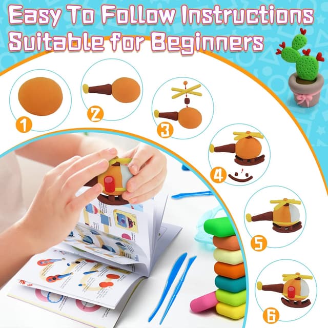 Detalle 2 de Air Dry Clay 50-Colour Modelling Clay Kit with 3 Tools & Guidebook (Ultra Light, Non-Toxic)