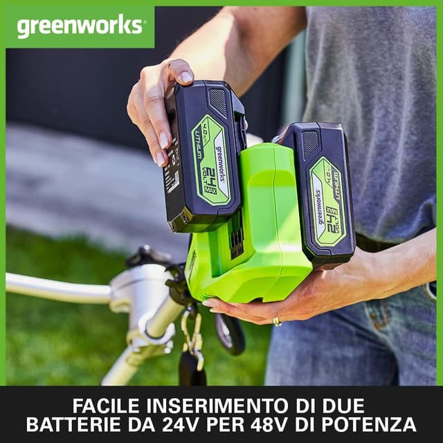 Thumbnail 6 de Greenworks GD24X2BCBK4x decespugliatore a batteria 48V (24V×2) brushless, con imbracatura e manubrio, taglio 38 cm, filo 2 mm