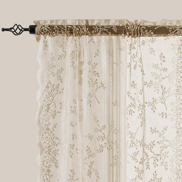 Detalle de YSTELLAA rideaux semi-transparents en voilage, lot de 2 pièces 70x240 cm, pour tringle passe-tringle (beige)