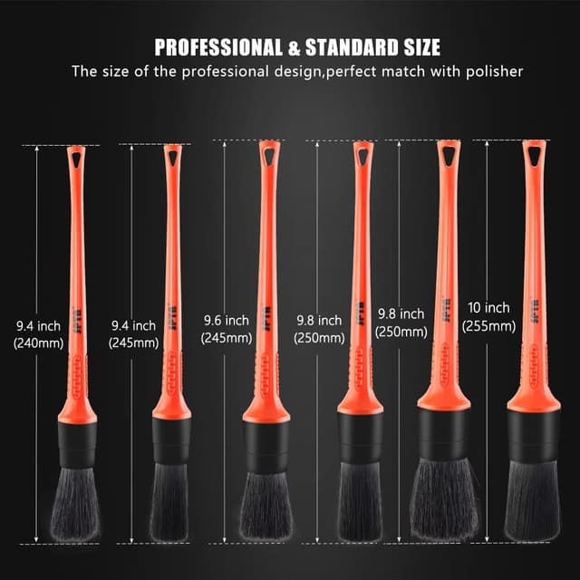 Detalle de Detaillierungsbürsten-Set für die Autopflege (6 Größen) – Auto Detail Brush mit Naturhaar-Mischfasern und Kunststoffgriff