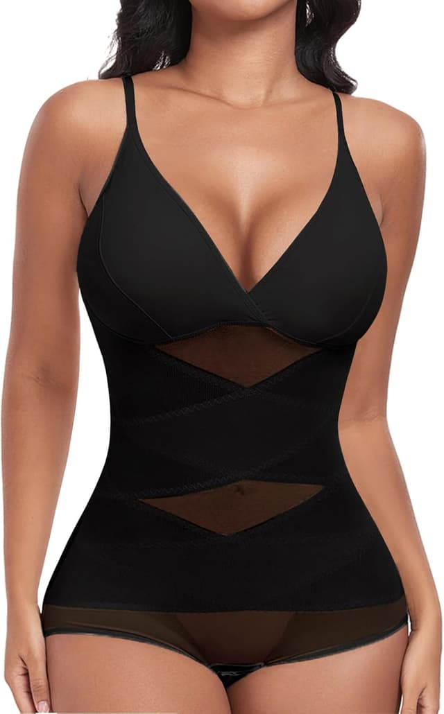 PASUDA Body contenitivo modellante donna Curvy con spalline regolabili e rete effetto snellente