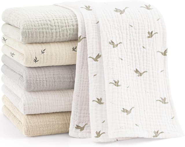 Detalle de Bearmoss Moltontücher Baby-Spucktücher aus 100% Baumwolle, 6er-Set 60x60 cm – Musselin-Material (Weiße Aprikose)