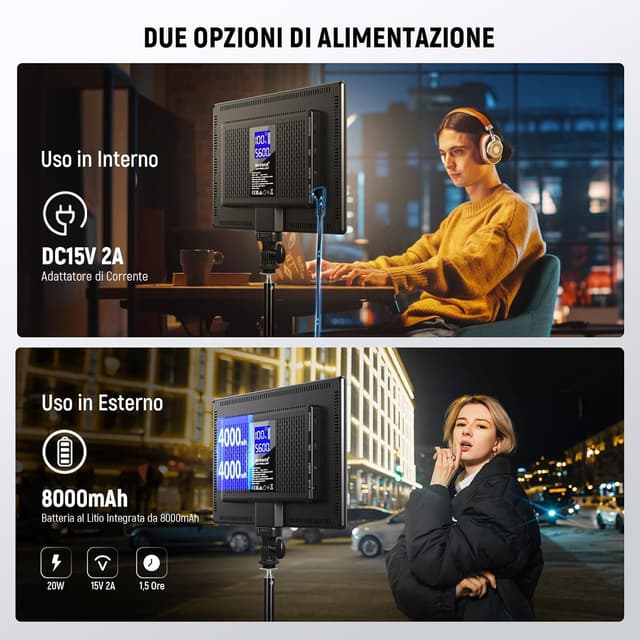 Detalle de NEEWER Pannello Luce Video a 192 LED bicolore 3200K–5600K dimmerabile con batteria al litio 4000mAh