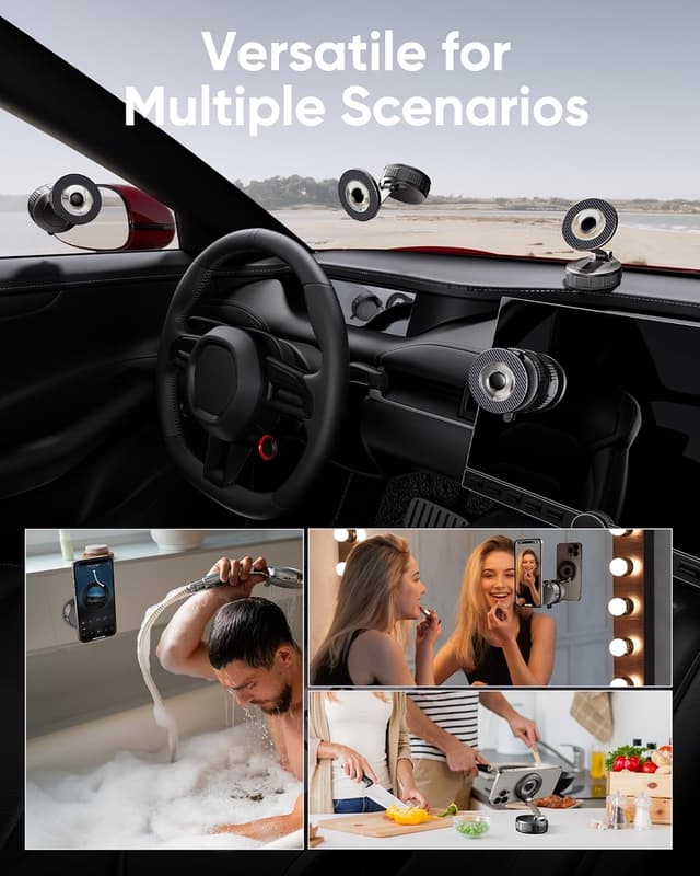 Detalle de Vacuum MagSafe Car Phone Holder with 360° Rotation and 2800gf Magnetic Grip