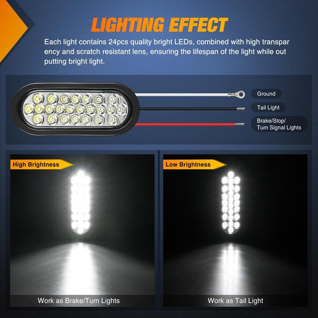 Detalle de Nilight 6-Inch Oval Trailer Tail Light (4-Pack) White/Red with 24 LEDs, IP67 Waterproof for 12V Trucks, ATV/UTV, RV