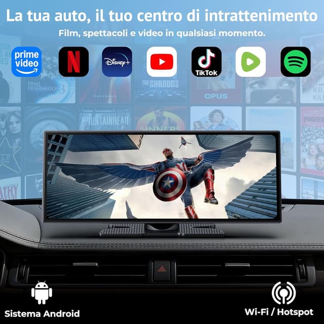 Detalle 2 de Schermo CarPlay wireless da 10,25” con Netflix e YouTube + telecamera retromarcia AHD