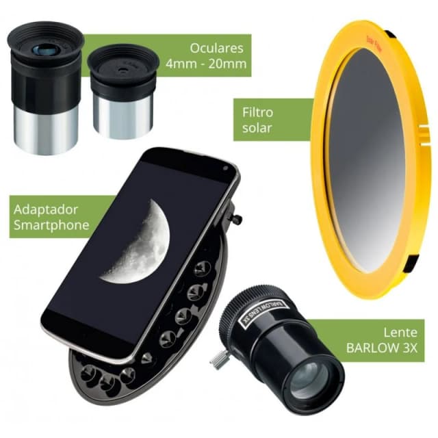 Thumbnail 2 de Bresser Pollux Telescopio Reflector 150/750 EQ3 con filtro solar y adaptador para móvil