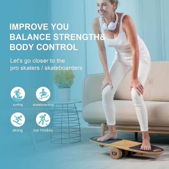 Detalle de XCMAN Balance Board Trainer in bambù con tappi regolabili