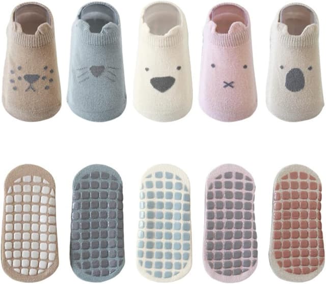 Detalle 2 de Exemaba Baby non-slip grip ankle socks (5 pairs) for toddlers – cartoon anti-skid socks