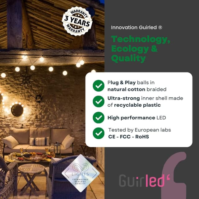 Detalle de GuirLED Außengirlande mit 16 LED-Lichtkugeln, Solar & wasserdicht IP55, 6 m