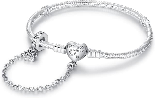 Detalle de BOIGEGU Damen-Armband versilbert mit Herz-/Schlangen-Glieder-Design und Kronen-Verschluss