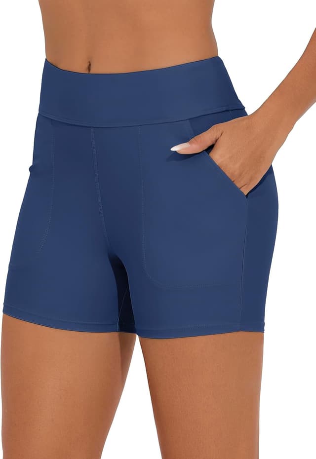 Detalle de Bonneuitbebe High-Waisted Women’s Swim Shorts with Pockets & Built-In Brief