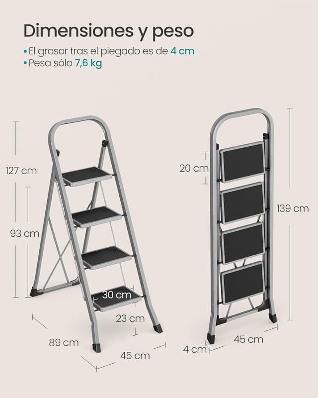 Detalle de SONGMICS Escalera de tijera 4 peldaños