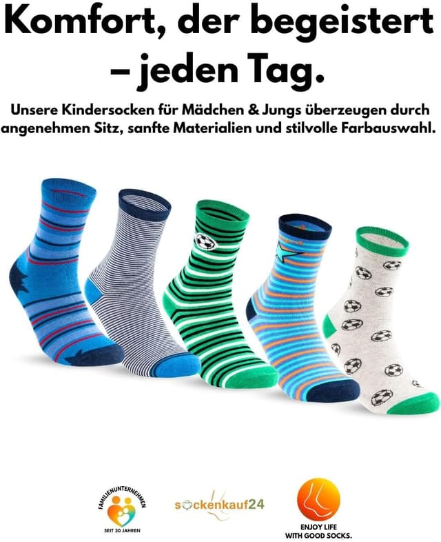 Detalle de 10 Paar Kinder Socken Jungen & Mädchen aus Baumwolle – strapazierfähig, elastisch & rutschfest für Spiel, Sport und Alltag