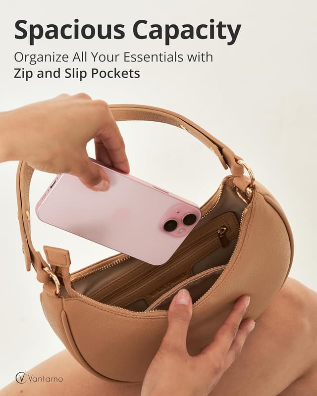 Detalle de Borsa a mezzaluna da donna in ecopelle antifurto RFID con tracolla regolabile e clip antiborseggio