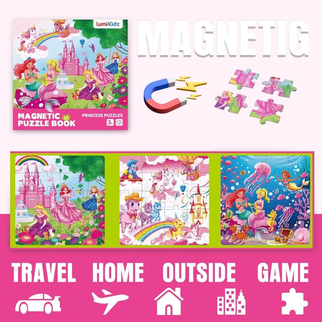Detalle de Lumikidz Magnetic Unicorn Mermaid Princess Puzzle (20-Piece Travel Puzzle) for Girls Ages 3–6