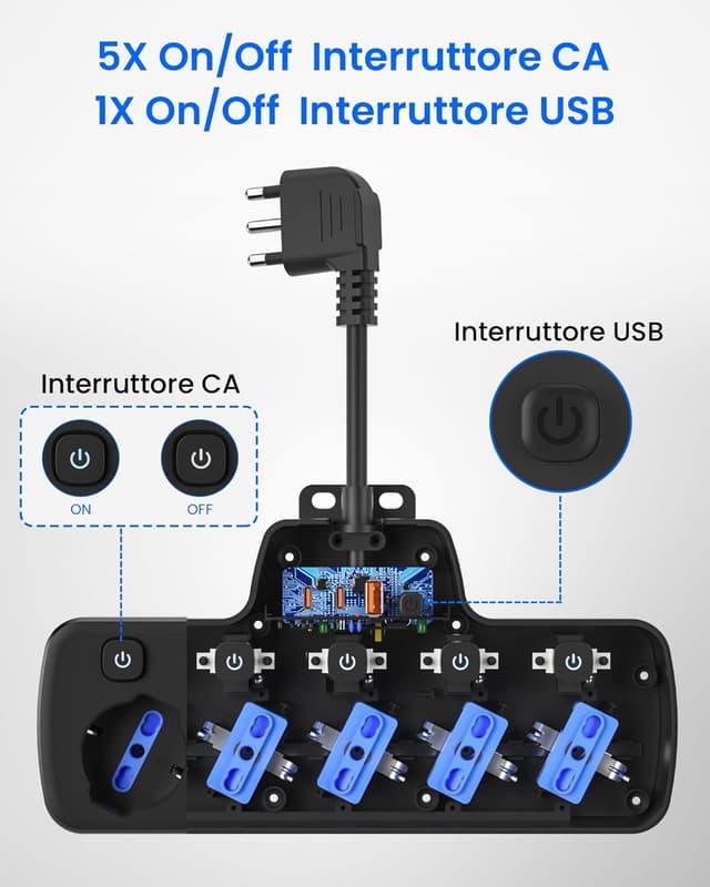 Thumbnail 5 de Ciabatta multipresa elettrica 5 prese Schuko 16A