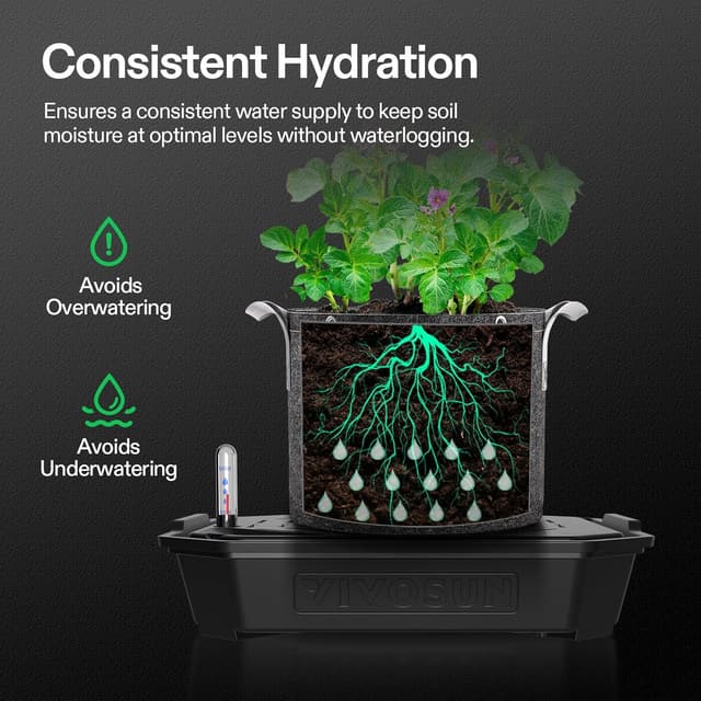 Detalle de VIVOSUN Confezione da 4 FlexFeed Self-Watering Irrigation Pot con indicatore livello e finestra di manutenzione