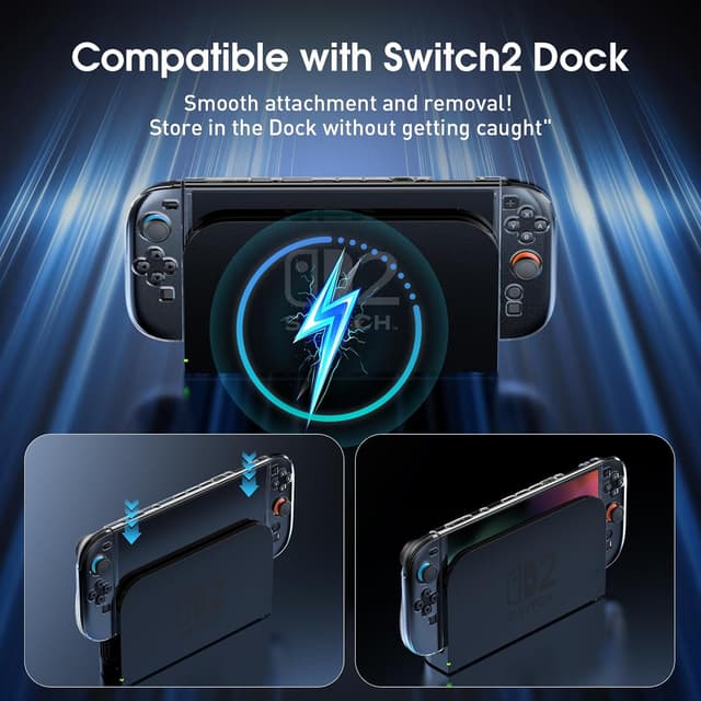 Thumbnail 4 de HEYSTOP Carcasa para Nintendo Switch 2, Funda Protectora Transparente de TPU Suave Acoplable para Nintendo Switch 2 Joycon Grips con Protector de Pantalla de Vidrio Templado y 6 Tapas para Joysticks