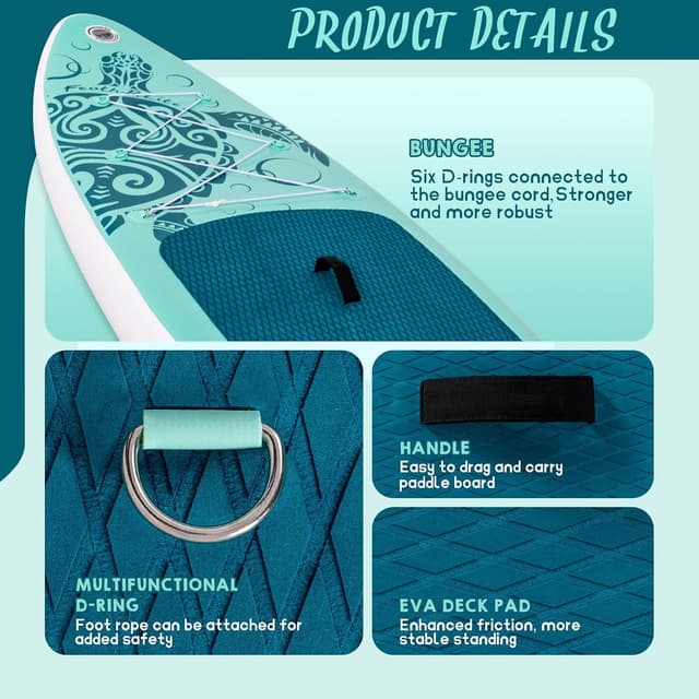 Detalle de FEATH-R-LITE Inflatable Ultra-Light 10'6"×33" SUP Board Kit (All Skill Levels)