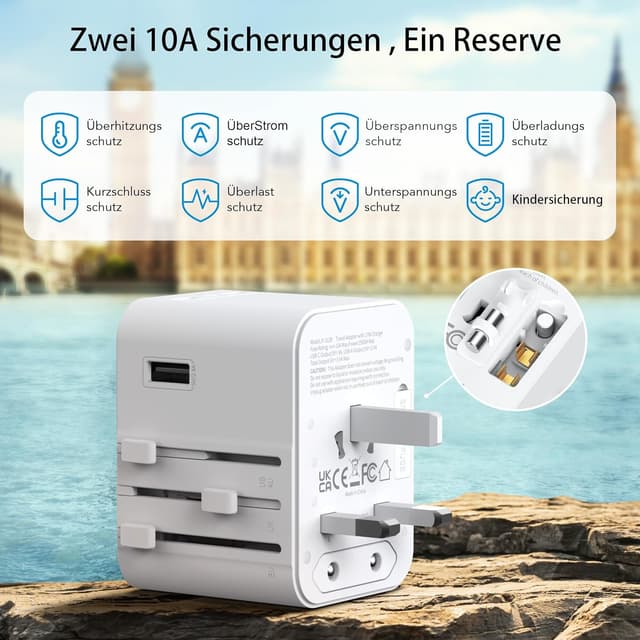 Thumbnail 5 de Universal Reiseadapter 2025 mit 2 USB‑A 2 USB‑C 🌍
