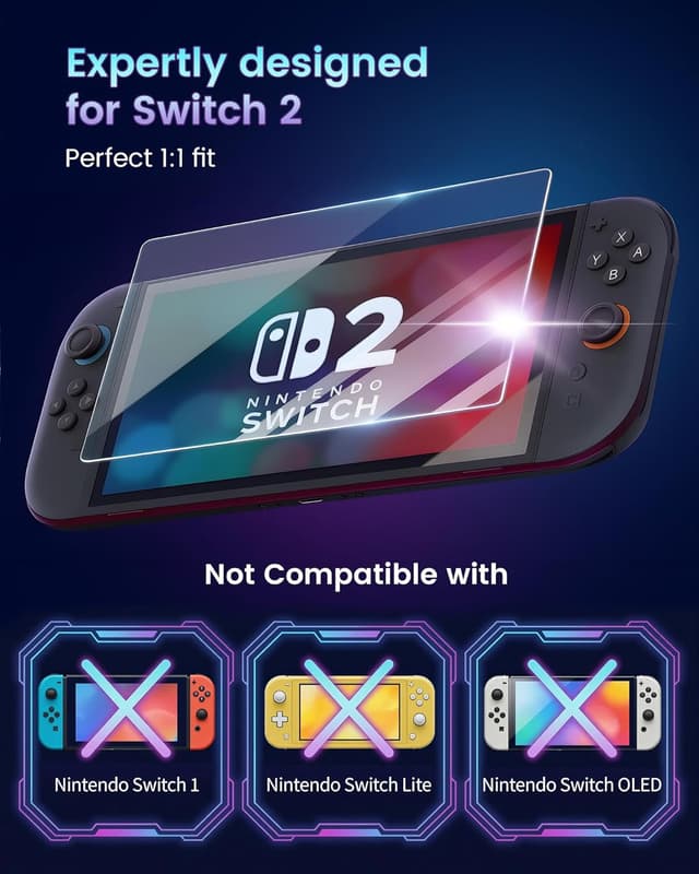 Thumbnail 6 de TRANSNOVO Switch 2 Screen Protector Glass (Book-Style Frame) – 9H Tempered Glass, Anti-Fingerprint, Ultra HD Clear, 2 Pack