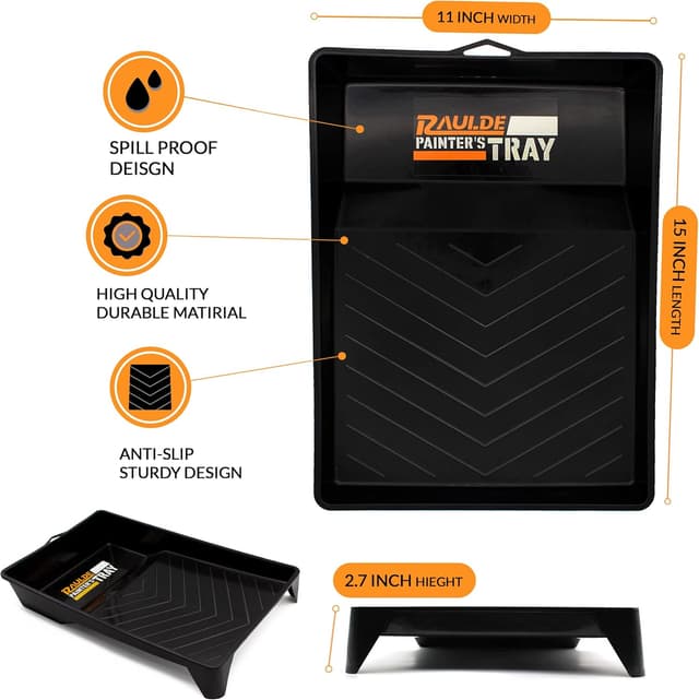 Detalle de Raulde Paint Roller Set of 10 with tray, mini & large roller covers, brush, tape and mixers