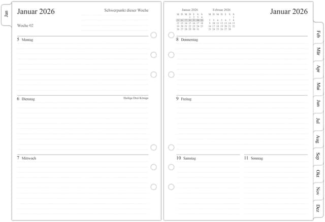 Detalle de A5 Wochenplaner Einlage 2026 mit Tabs