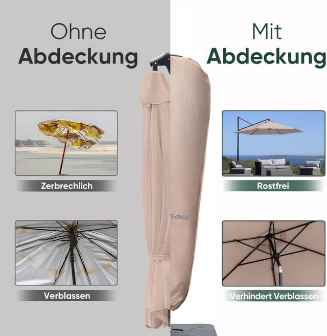 Detalle de Sekey custodia impermeabile per ombrellone a lampione 265×48/70 cm in poliestere