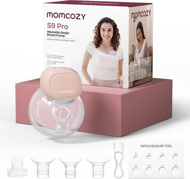 Detalle de Momcozy S9 Pro elektrische tragbare Milchpumpe mit 2 Modi und 9 Stufen (rosa, 1 Pack)