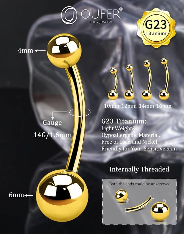 Thumbnail 4 de OUFER 14G Titane Navel doré 10–16 mm