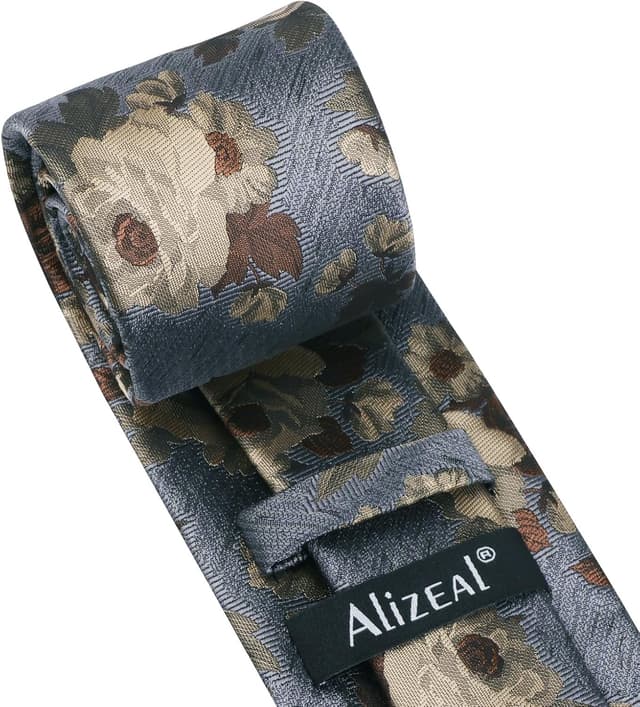 Detalle de Alizeal men’s flower pattern tie and pocket square set (classic casual for wedding & party)
