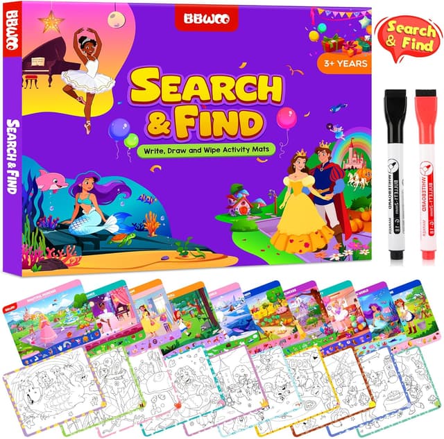 Detalle de BBWOO 20 Themes Search and Find Books for Kids (Ages 3–5) – Princess travel seek-and-find activity set