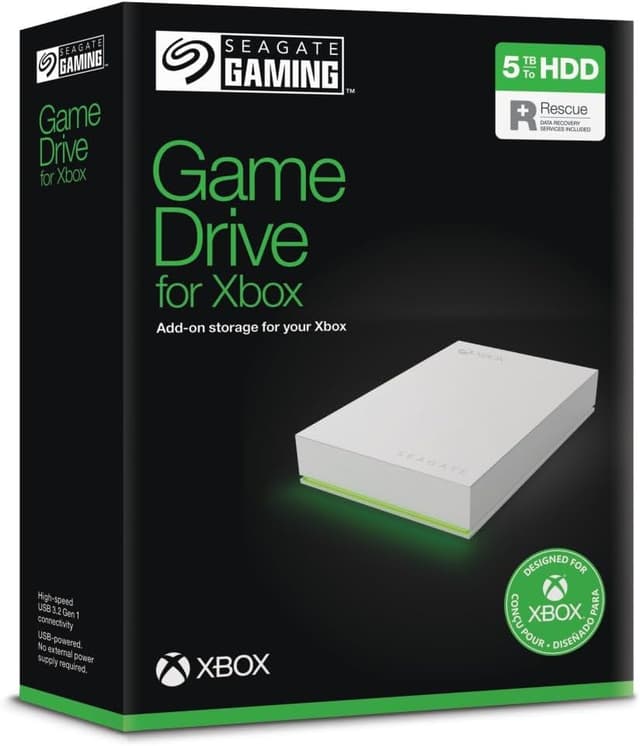Detalle de Seagate Game Drive Xbox 5TB (STKX5000100) – tragbare externe 2,5-Zoll-Festplatte für Xbox, USB 3.0, weiß