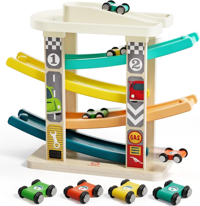 Thumbnail 6 de TOP BRIGHT Kugelbahn Autorennbahn aus Holz mit 5 Autos