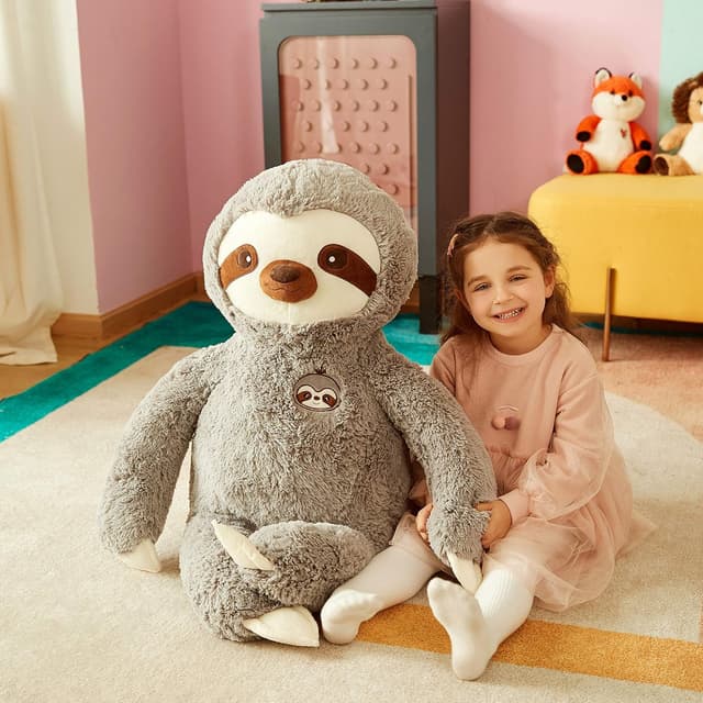 Thumbnail 1 de IKASA Large Sloth Soft Stuffed Animal (Grey) – 78cm plush bradypode toy