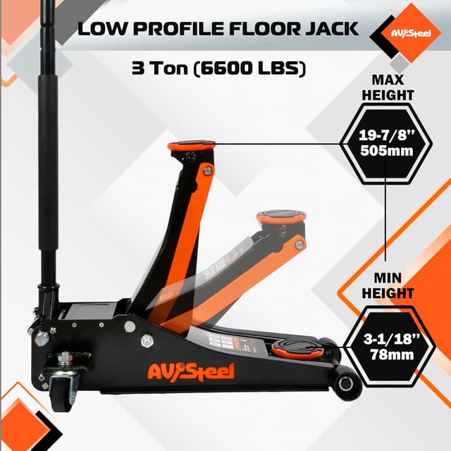 Detalle de AV Steel Low Profile Floor Jack 3 Ton (6600 lbs) Hydraulic Heavy-Duty Car Jack