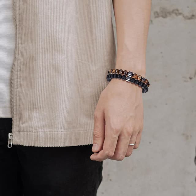 Thumbnail 6 de MOROTOLE Herren-Armband-Set mit 8-mm Tigerauge, Lavastein und Obsidian – Stretcharmbänder aus Naturstein