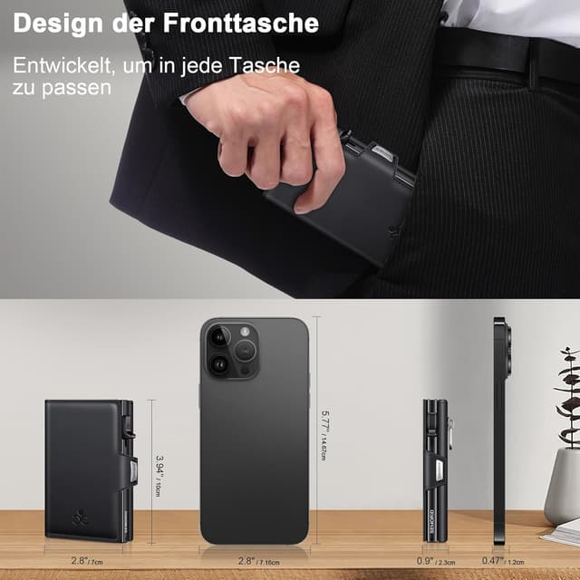 Thumbnail 6 de Herren-Geldbörse mit Pop-up & RFID-Schutz: Slim Wallet aus 6061-Aluminium (Schwarz)