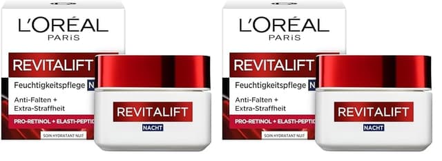 Detalle de L’Oréal Paris Revitalift Feuchtigkeitspflege Nacht für Frauen mit Pro-Elastin & Aprikosenkernöl (1x 50 ml)