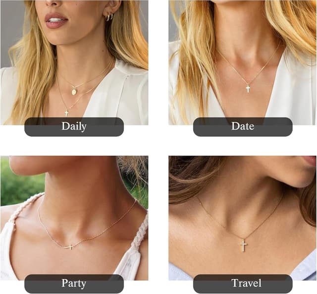 Detalle de Turandoss Kreuz-Kette für Frauen: 14K Gold/Weißgold vergoldete Halskette mit Verlängerung