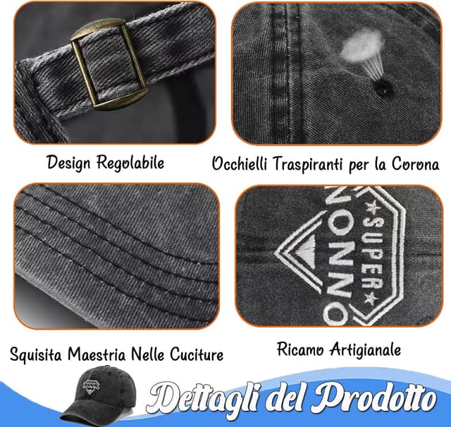 Detalle de NEONSKY Cappello da sole casual da uomo con ricamo “Super Grandpa” per nonno, papà e festa del papà