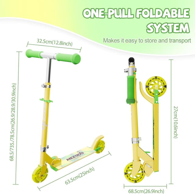 Detalle 2 de MEE GOO Scooter for Kids (Ages 3+) – 2 Wheels, Easy Folding, 3-Level Adjustable Handlebar & Rear Brake
