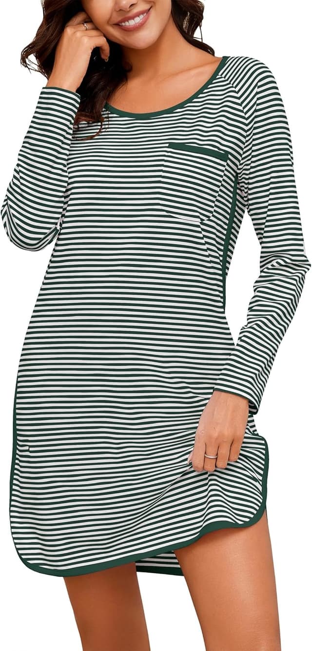 Detalle de Namatime Damen Nachthemd Langarm Baumwolle