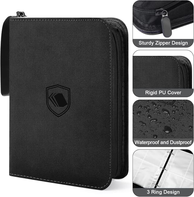 Detalle de 440 Pockets Trading Card Binder with Zipper PU Cover (Black, 4 Pockets) – MTG/TCG/Sports Card Album