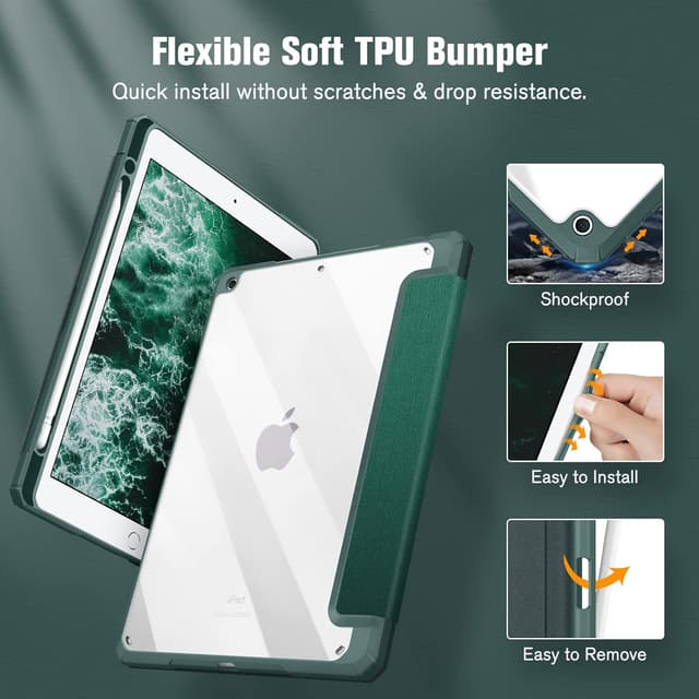 Detalle de Fintie Hybrid Hülle für 10,2-Zoll iPad (9./8./7. Gen) mit Stifthalter – stoßfest, mit transparenter Rückschale