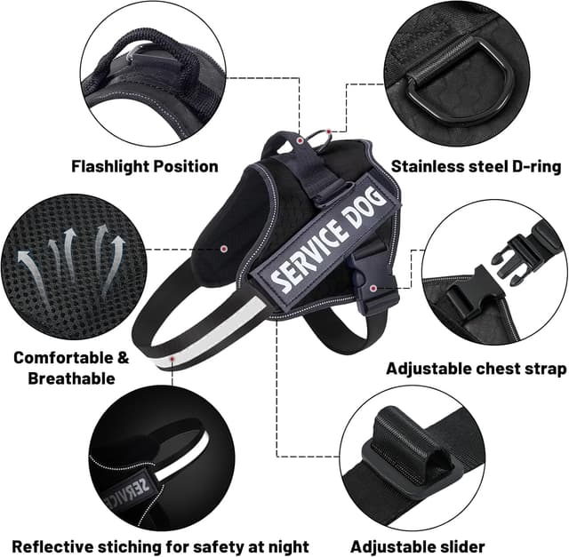 Detalle de Belababy Soft No Pull Dog Harness Small (Black) – Adjustable service dog vest with reflective breathable comfort