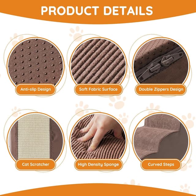 Detalle de Dog Pet Stairs 3-Step Curved Ramp